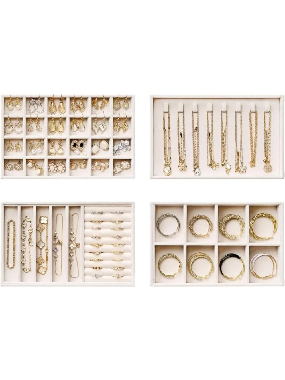 Stackable Velvet Jewelry Organizer Trays - 4-Layer Storage for Earrings, Rings